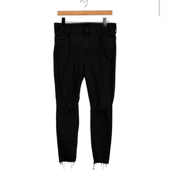 MOTHER Denim - MOTHER Mid Rise Black Skinny Jeans Raw Hem Ankle Size 29